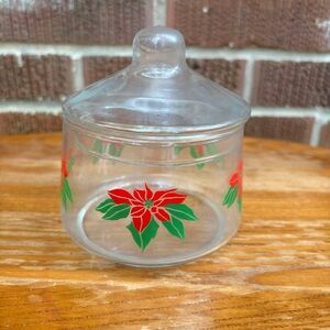 Indiana Glass Company Poinsettia Lidded Snack Jar or Candy Dish Christmas Floral
